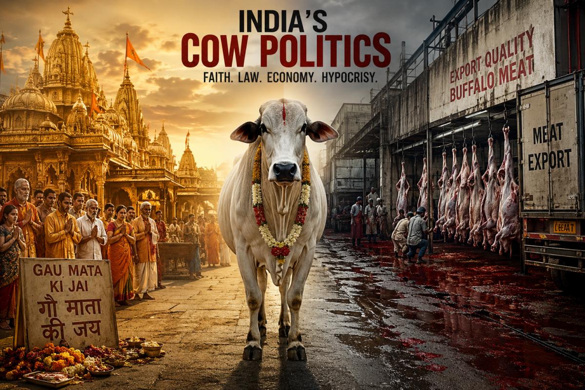 Sacred cow symbolizing the intersection of religion, law, economics, and politics in India.