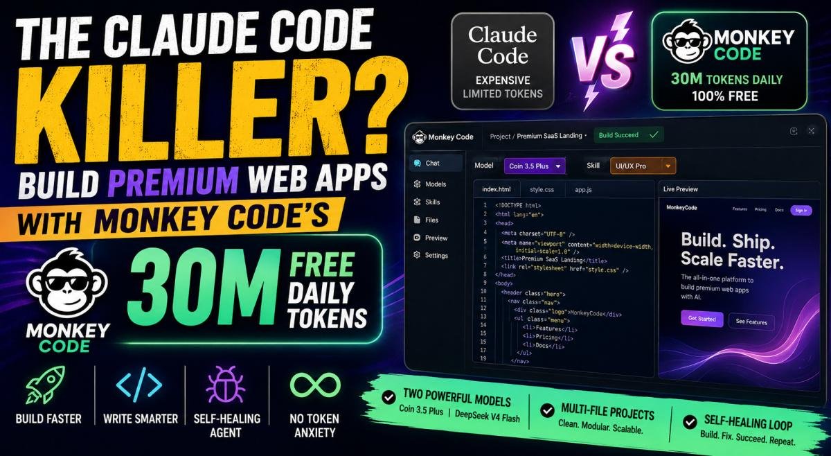 The Claude Code Killer? Monkey Code Gives Developers 30M Free AI Tokens Daily to Build Premium Web Apps — image 2